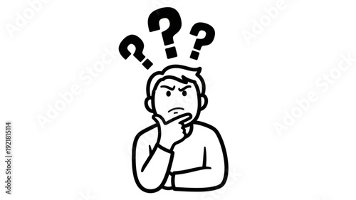 Man thinking with question marks above his head illustration.