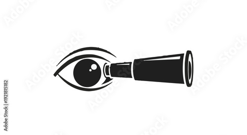 eye looking through a telescope black and white illustration