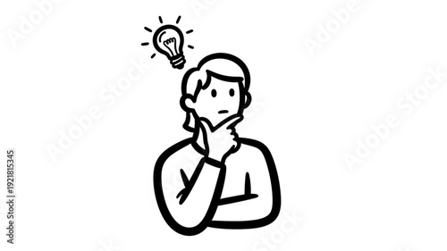Person thinking with a lightbulb above their head representing an idea.
