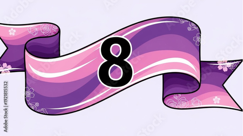 Purple ribbon with number eight in the center.