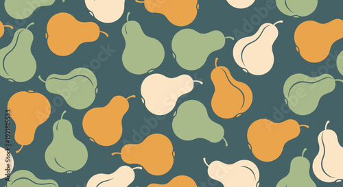 Vibrant pear pattern on dark green background for food design
