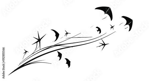 black kites flying in the wind abstract