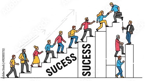 Teamwork and Collaboration Climbing Stairs Towards Success.