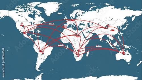Global travel routes connecting continents and countries across the world map.