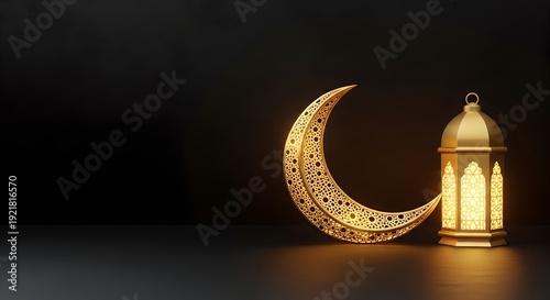 Luxury Ramadan Background with Golden Crescent Moon and Lantern
