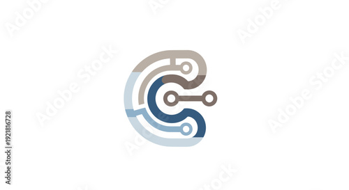 Abstract logo design with swirling shapes and blue brown colors.