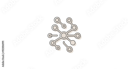 Simple line art illustration of a stylized molecule or atom structure.