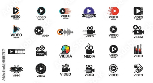 Collection of video and media icons and logos.