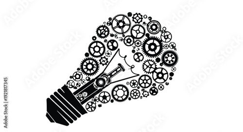 Innovation concept with gear mechanism light bulb