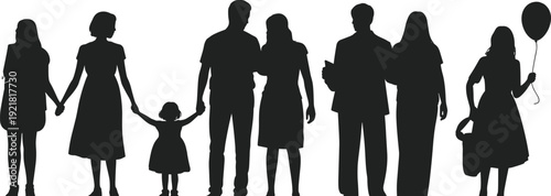 Family people silhouettes set parents children group standing together vector illustration community unity relationship social concept isolated black figures collection
