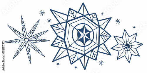 Intricate geometric patterns of snowflakes with a central star design