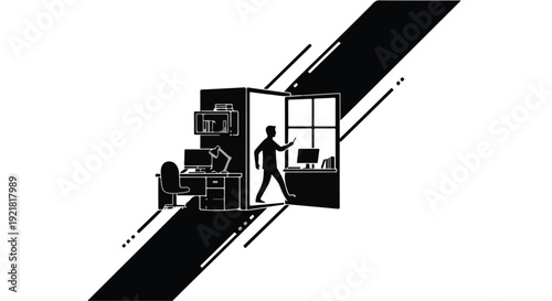 Businessman walking into modern office space interior