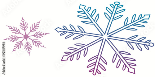 Two intricate snowflakes with delicate icy patterns and soft pastel colors