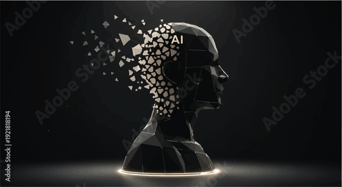 Artificial intelligence concept with human head and digital particles