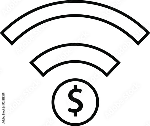 Black and white Wi Fi signal with dollar sign symbol