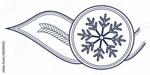 A beautifully illustrated snowflake encased in a circular frame with a leaf design