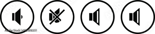 Four black and white speaker with mute symbol in the middle