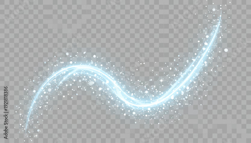 Glowing blue light trail with sparkles isolated on transparent background