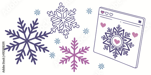 A collection of intricately designed snowflakes and a calendar page for the month of december.