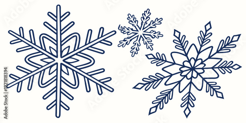 Intricate blue and white snowflake designs on a white background