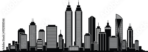 Black and white city skyline with skyscrapers 1