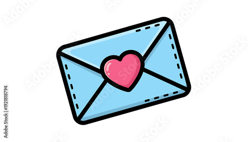 Cute love letter icon with heart symbol, isolated on transparent background