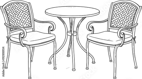 Black and white line of two wicker chairs and round table line black and white patio furniture outdoor furniture
