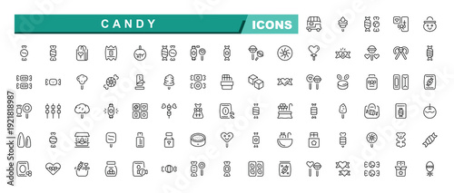 Candy line icon set. Symbol collection with lollipop, sweets, caramel, candy cane. Vector illustration. Editable vector art. Pastry linear icon collection.