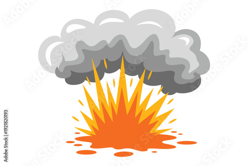 Explosion Blast Fire Cloud Vector Flat Illustration