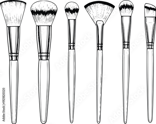 Makeup Brushes Black and White Vector Illustration