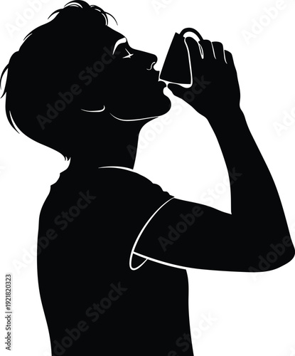 Black silhouette of a man drinking from a cup person