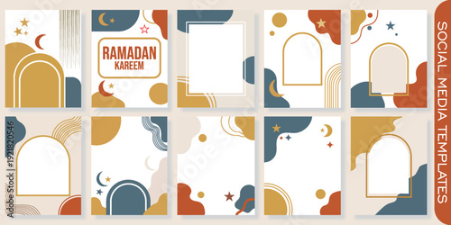 Vibrant abstract arch collage with geometric shapes and colorful patterns