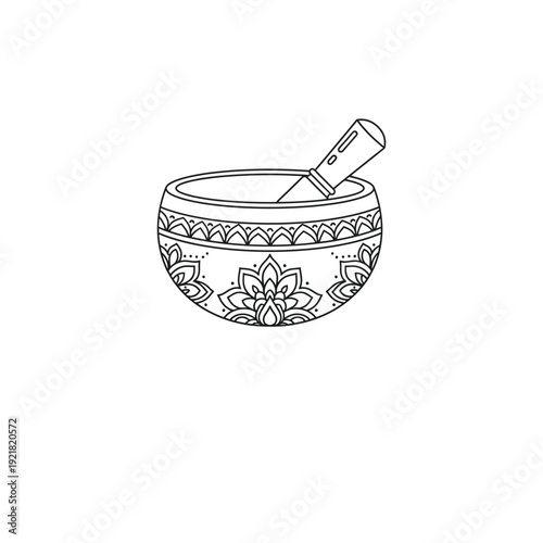 Tibetan Singing Bowl With Striker Line Art Meditation Tool for Relaxation and Sound Healing