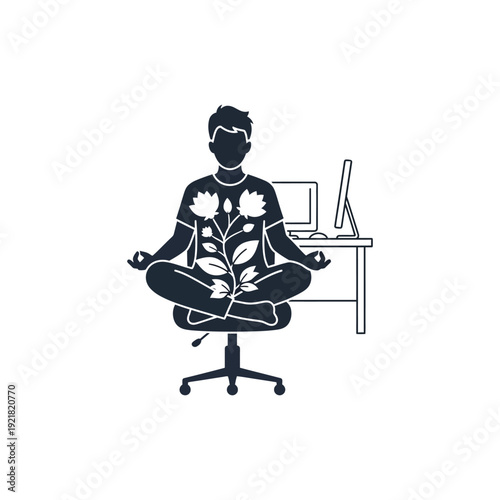 Tibetan Singing Bowl with Om Symbol and Lotus Flower Designs Black and White Line Art