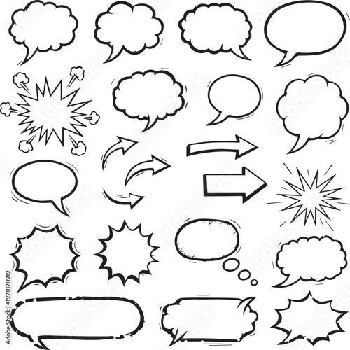 Collection of comic book speech bubbles and sound effects