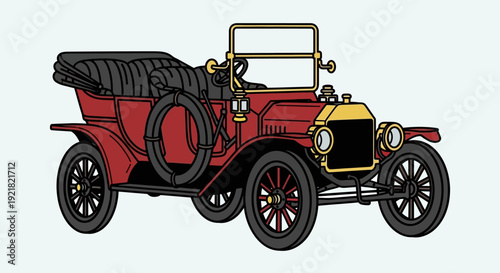 Vintage red classic car isolated on white background