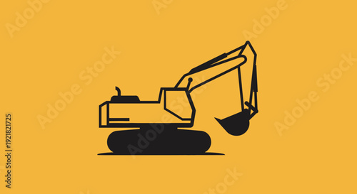 Vector illustration of a construction excavator and shovel icon in simple silhouette style