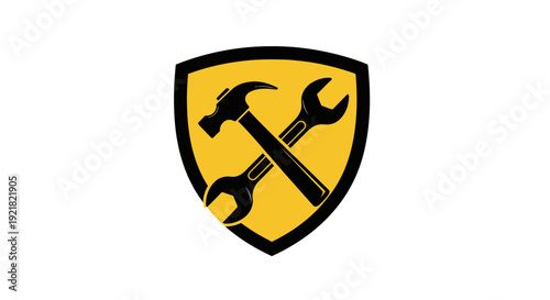Protection shield with sword crossed in vector icon style for security and repair service design