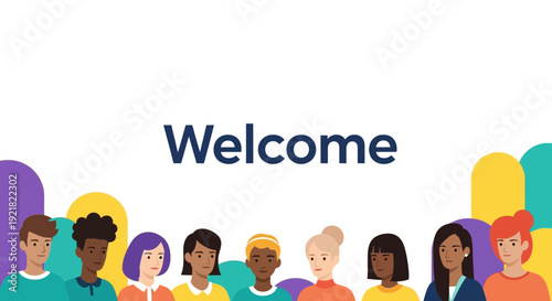 Diverse Group Welcoming Crowd Illustration. Flat Vector Design for Onboarding, Team, and Community Inclusion Concept with Copy Space.