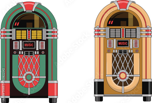 Vintage jukebox music player, retro diner entertainment, colorful jukebox decor, nostalgic audio machine, classic jukebox design, Americana music nostalgia