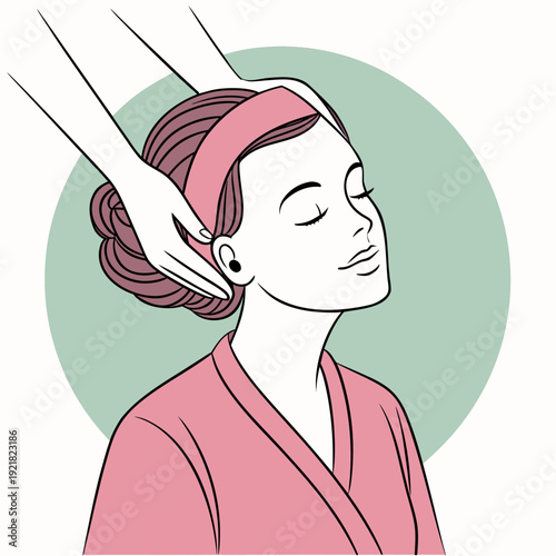 A woman receiving a head massage at a spa Vector