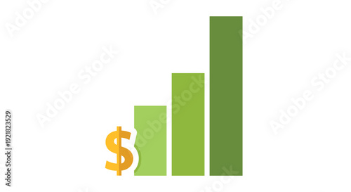 Progressive bar chart showing an upward trend alongside a golden dollar sign indicating financial growth.