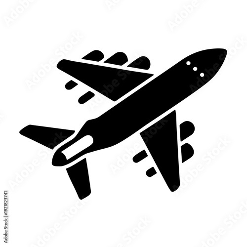 Private jet icon vector, Black silhouette icon vector
