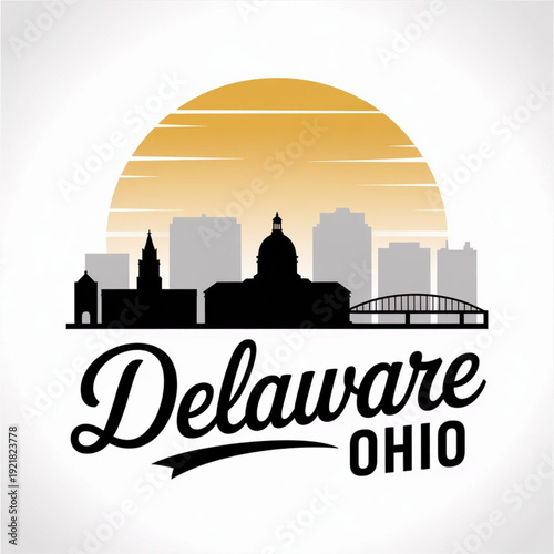 Delaware Ohio Skyline Vector – Historic Downtown and Observatory Silhouette Design