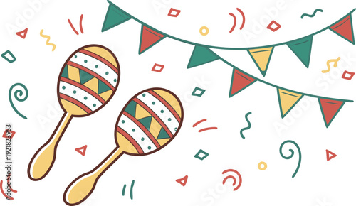 Colorful maracas and festive party decorations celebration