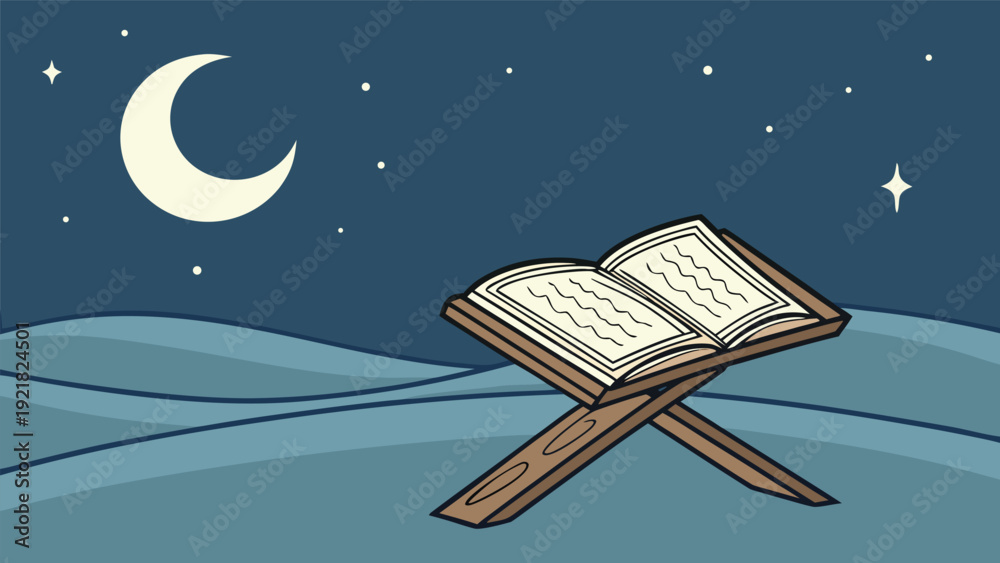 Fototapeta premium Open Quran Under a Starry Sky.