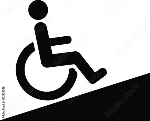 silhouette person in wheelchair going down ramp accessibility vector design