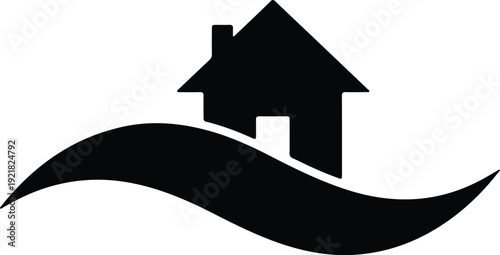 silhouette simple house on flowing wave abstract symbol vector design