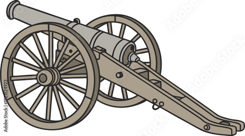 Historic cannon on wheels with wooden carriage wooden wheels metal barrel artillery