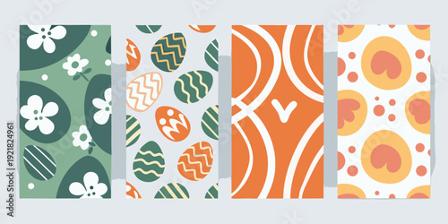 Colorful patterned easter eggs displayed in a vertical arrangement